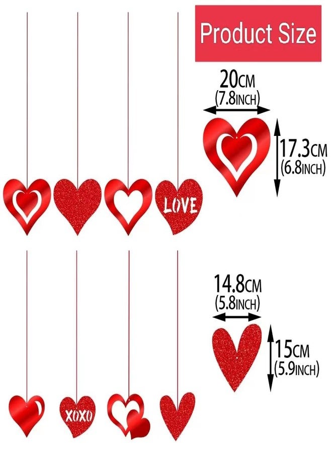 Litmitfu 16 Pack Valentines Hanging Decorations-Valentine Heart Decor, Glitter Valentine Love Hanging Ornaments with Red Ribbons for Valentines Party Indoor Home Office Classroom Decoration Favors - Image 4